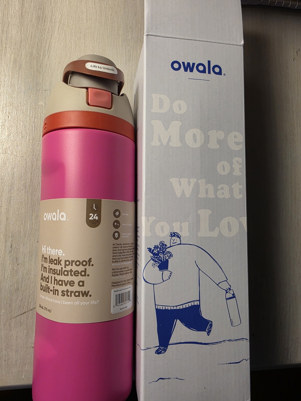 Owala 24oz Insulated Pink Water Bottle with Built-In Straw